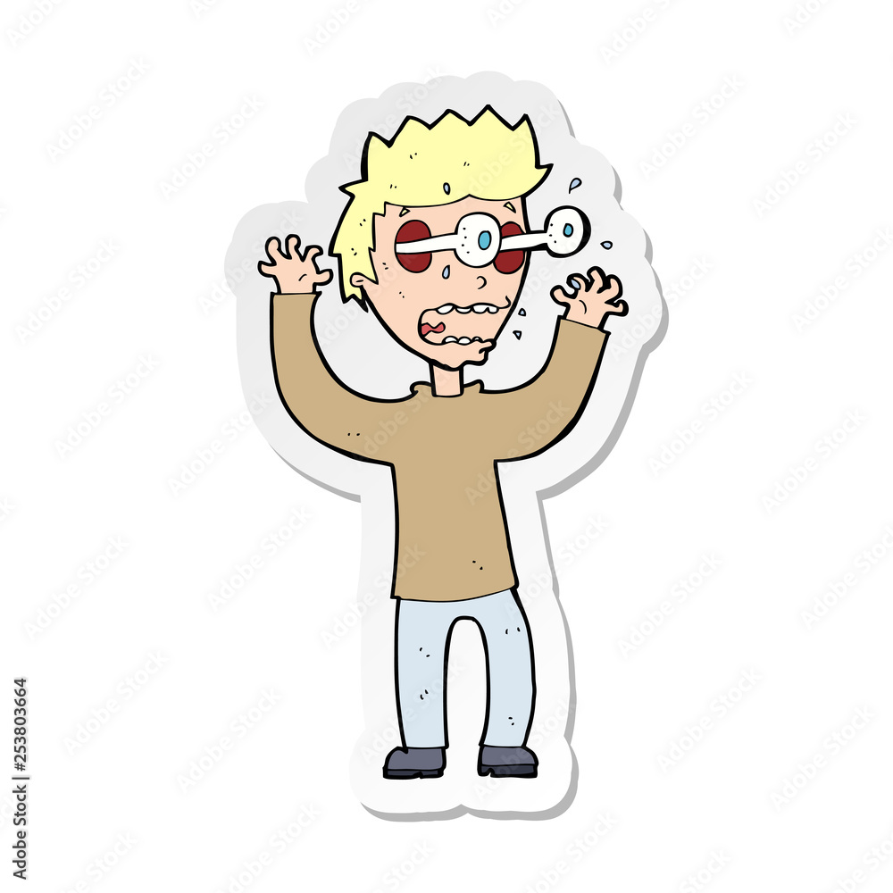 sticker of a cartoon terrified man sticker of a cartoon terrified man