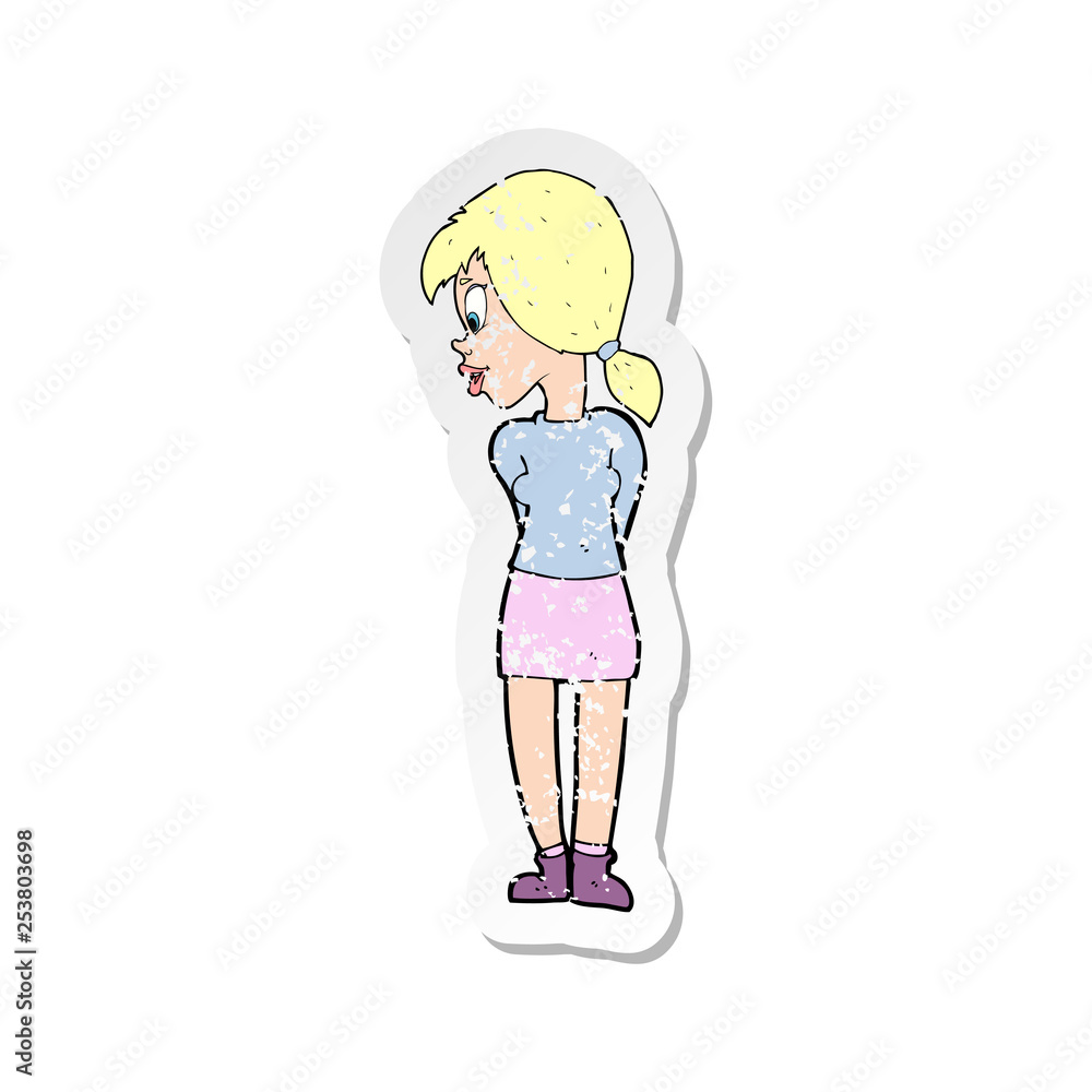 retro distressed sticker of a cartoon pretty girl retro distressed sticker of a cartoon pretty girl