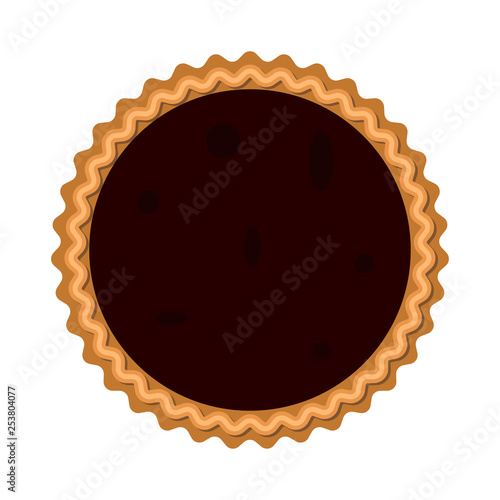 Pie with apple, pumpkin, fruits isolated on white background. Top view. Baked cake, dessert for holiday, thanksgiving, christmas, birthday. Vector flat illustration