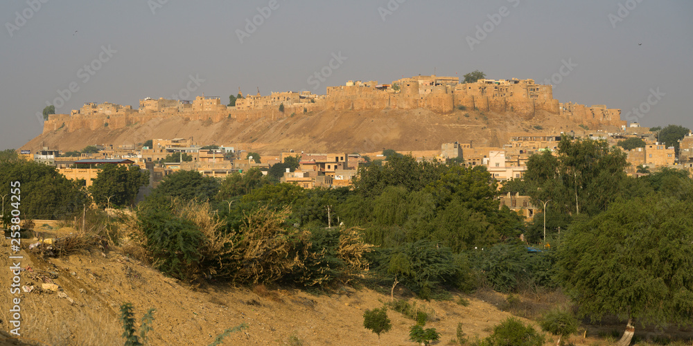 Town with Jaisalmer Fort in the background, Jaisalmer, Rajasthan, India