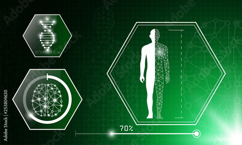 abstract background technology concept in green light,human body heal,technology modern medical science in future and global international medical with tests analysis clone DNA human