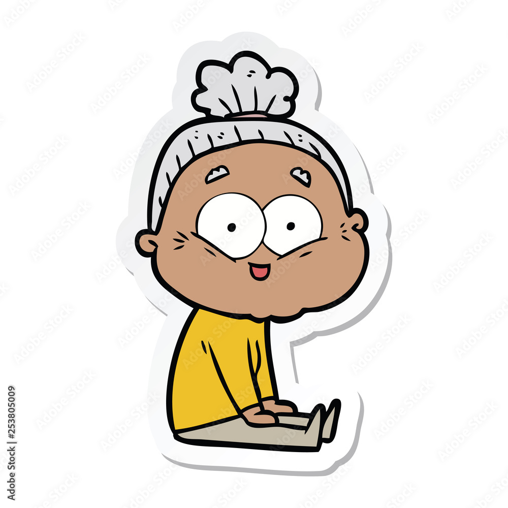 sticker of a cartoon happy old woman sticker of a cartoon happy old woman