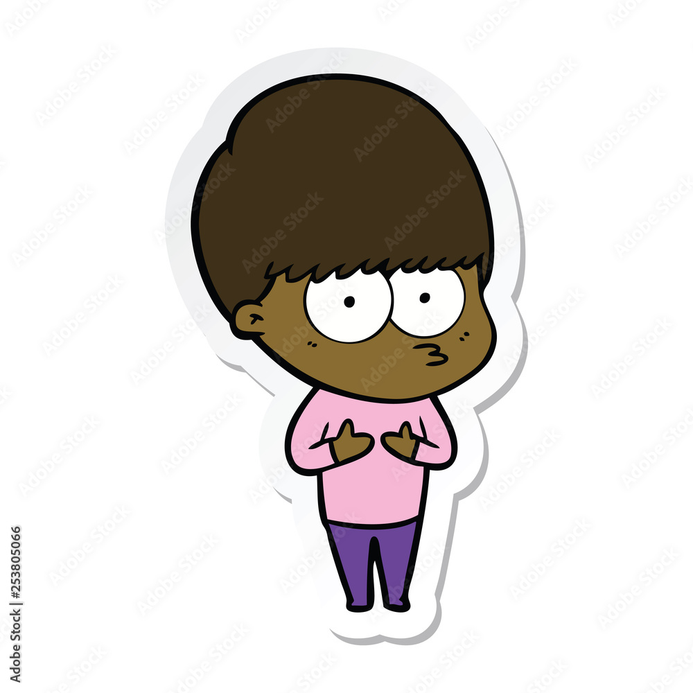 sticker of a nervous cartoon boy sticker of a nervous cartoon boy