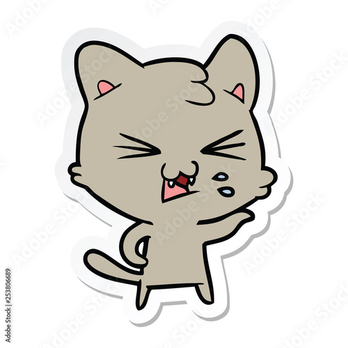 sticker of a cartoon hissing cat