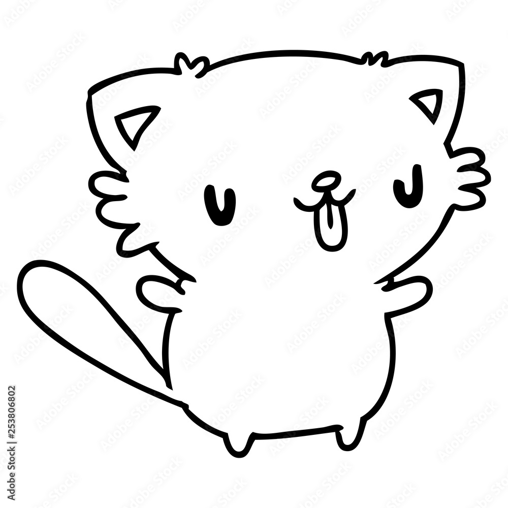 line drawing of cute kawaii cat line drawing of cute kawaii cat