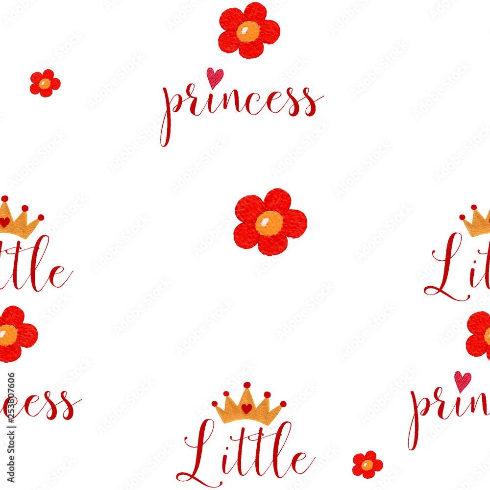 Nursery seamless pattern with little princess text