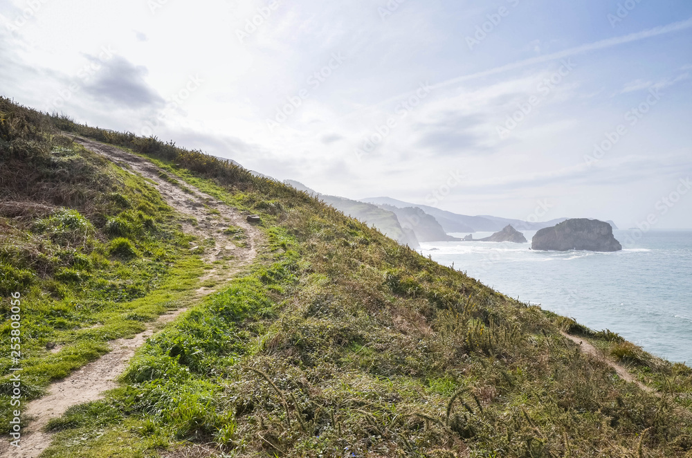 Gaztelugatxe seen from the lighthouse of Matxitxako, Vizcaya, Basque Country, Spain