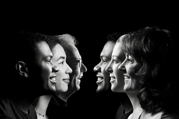 Group of 5 different people in a row