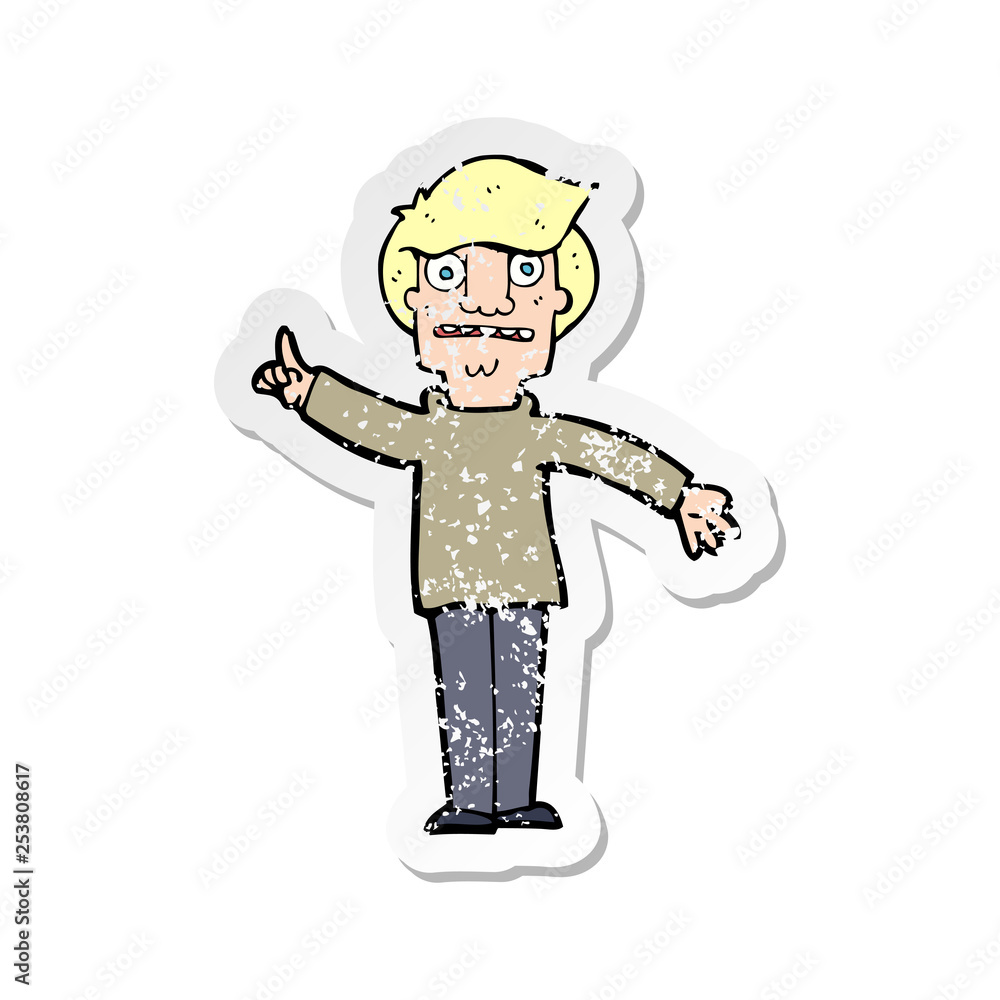 retro distressed sticker of a cartoon man asking question retro distressed sticker of a cartoon man asking question
