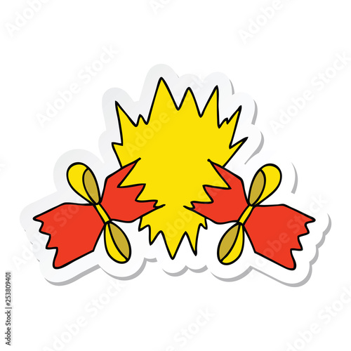 sticker of a quirky hand drawn cartoon pulled cracker