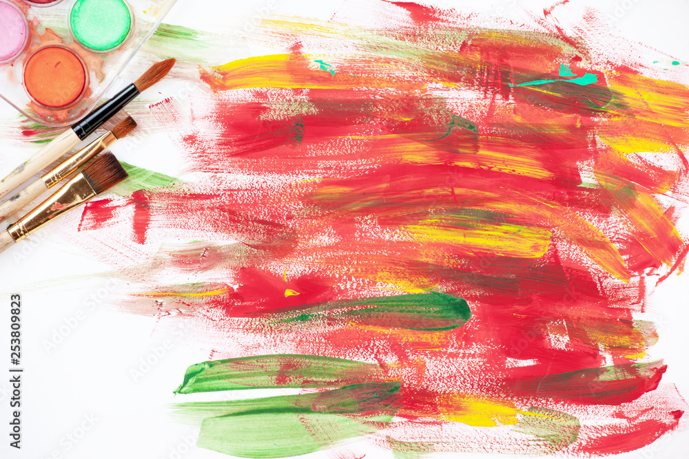 Fototapeta premium Paint brushes and paints for drawing.