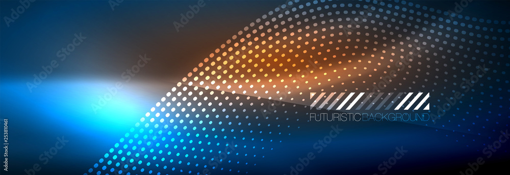 Glowing abstract wave on dark, shiny motion, magic space light. Vector techno abstract background Glowing abstract wave on dark, shiny motion, magic space light. Vector techno abstract background