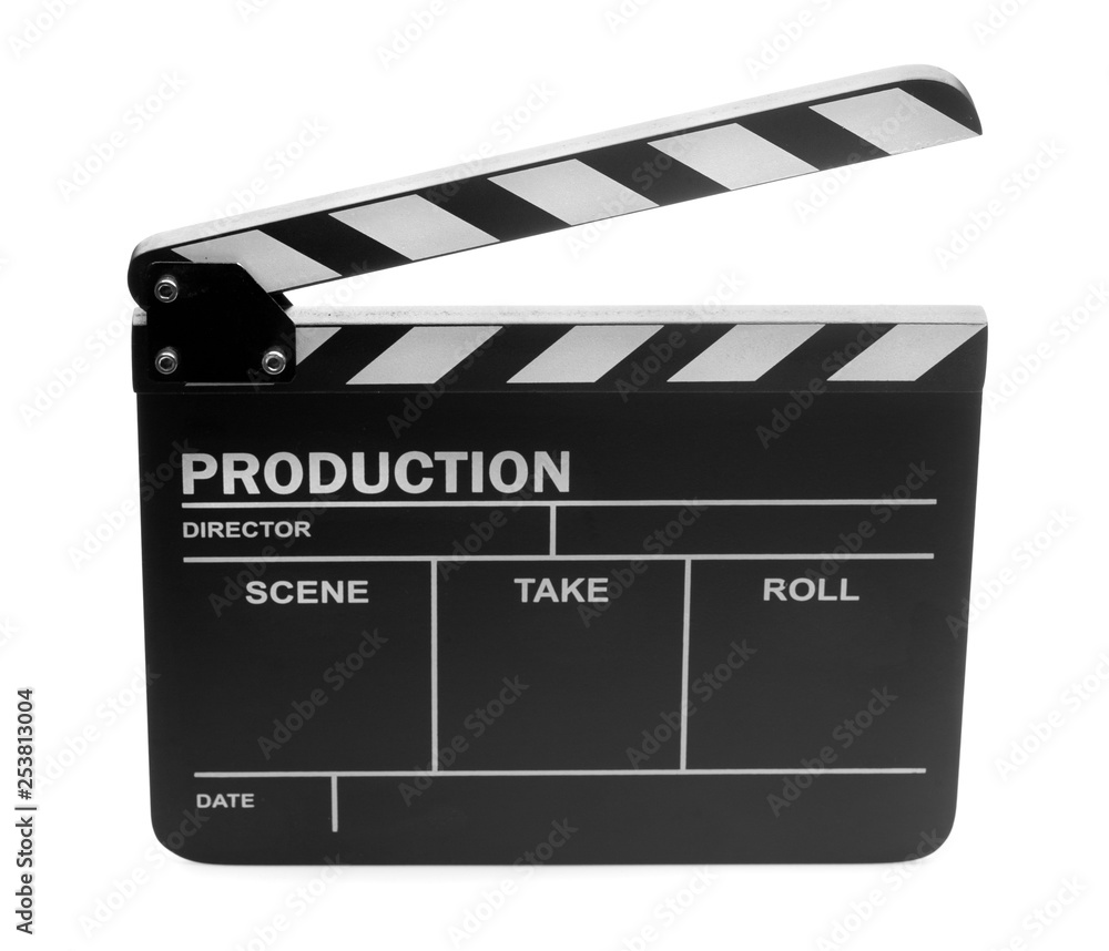 movie clapper board isolated on white
