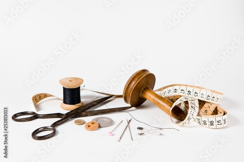 Tailor still life set - vintage tools for handmade custom tailoring industry.