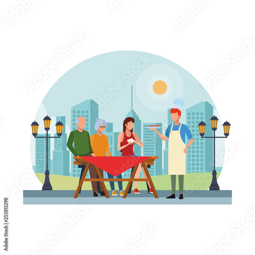 faceless people barbecue table