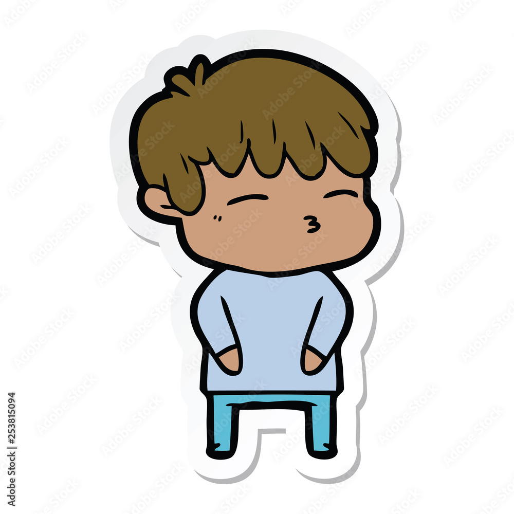 sticker of a cartoon curious boy sticker of a cartoon curious boy
