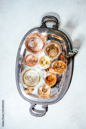 Champagne and Sparkling Rose on Silver Tray