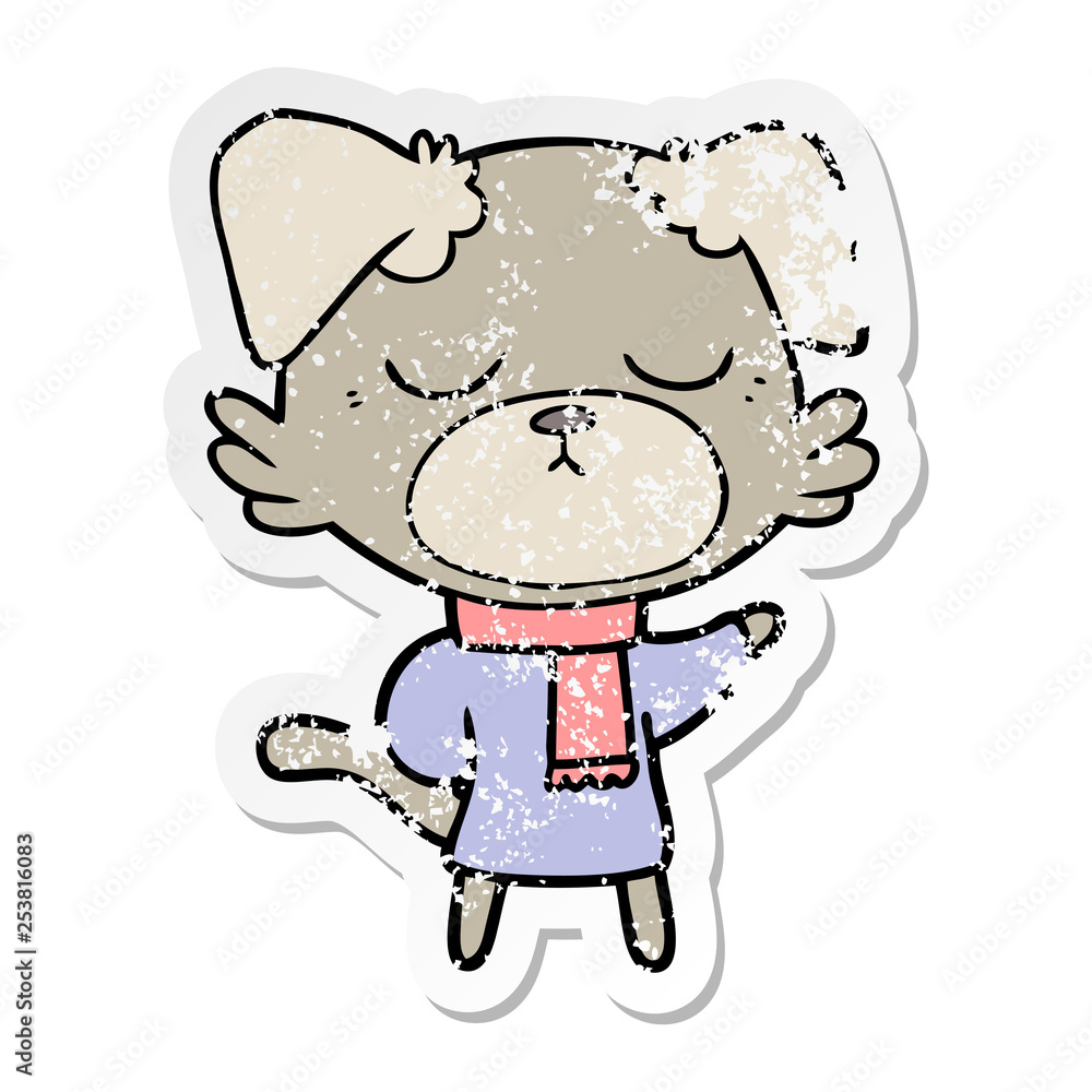 distressed sticker of a cute cartoon dog distressed sticker of a cute cartoon dog