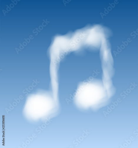 music note shape clouds on blue sky. Vector. eps10