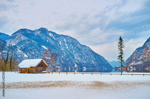 The house by Hallstattersee lake, Hallstatt, Salzkammergut, Austria photo