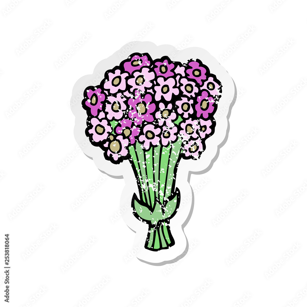 retro distressed sticker of a cartoon flowers retro distressed sticker of a cartoon flowers