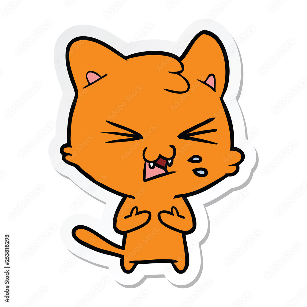 sticker of a cartoon hissing cat sticker of a cartoon hissing cat