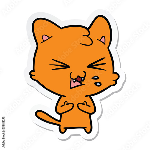 sticker of a cartoon hissing cat