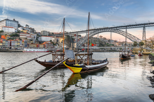 Boats on the Douro river in Porto Portugak