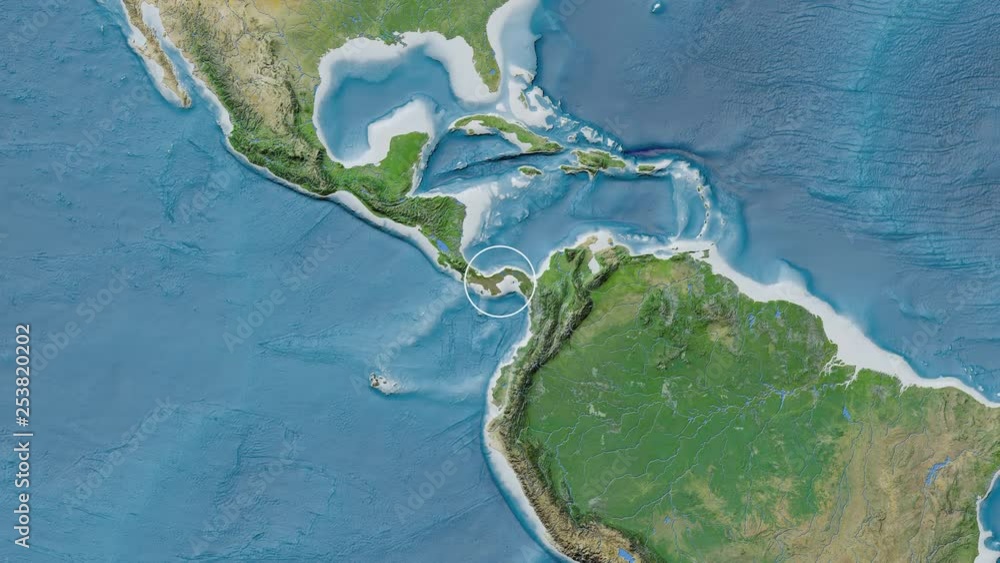 Panama area presented against the global satellite map in the Patterson Cylindrical projection with animated oblique transformation Panama area presented against the global satellite map in the Patterson Cylindrical projection with animated oblique transformation