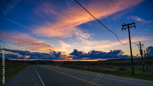 Sunset on road