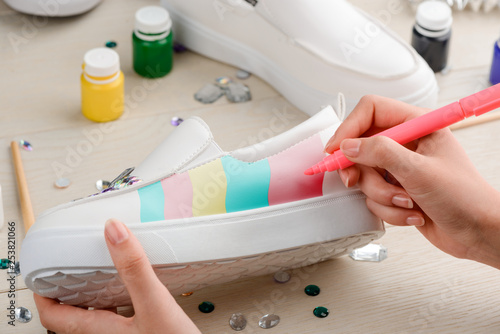 Photography Girl painting white slip-on shoes