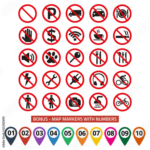 Prohibition signs set safety on white background.