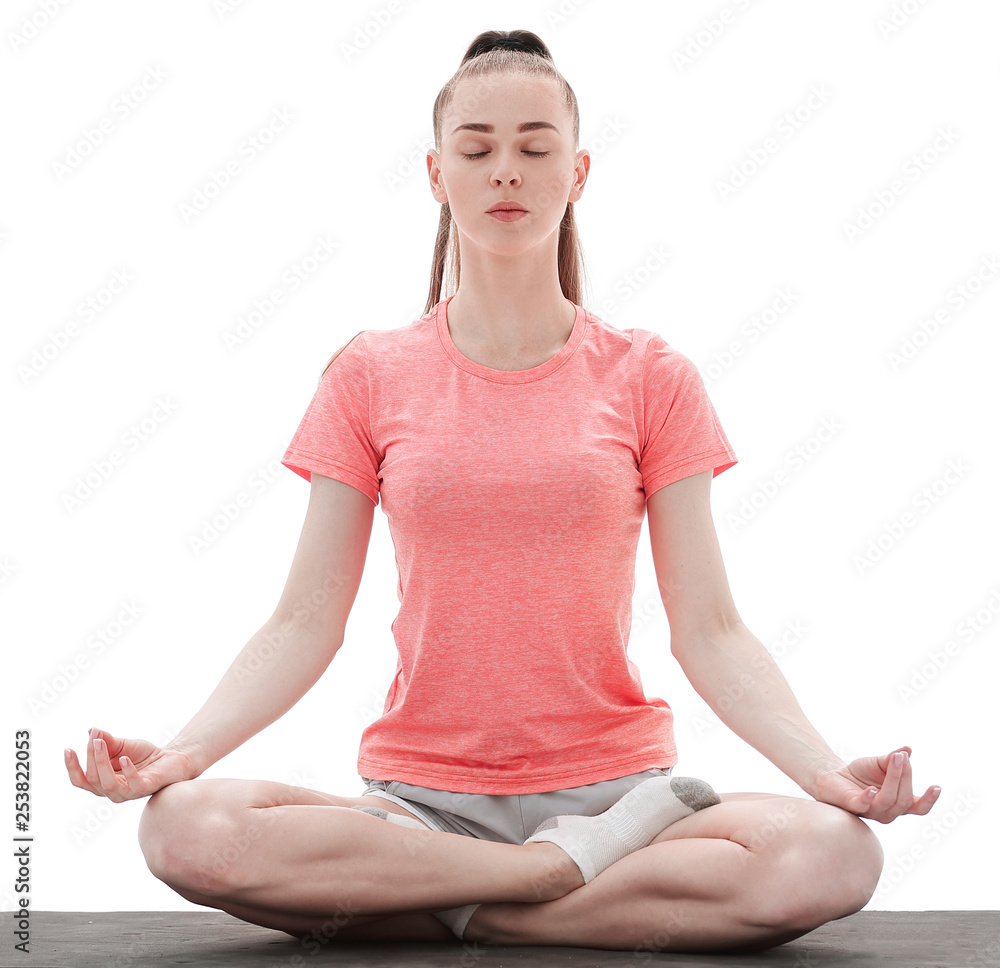 Yoga. Woman Meditating and Doing Yoga Against White background Yoga. Woman Meditating and Doing Yoga Against White background