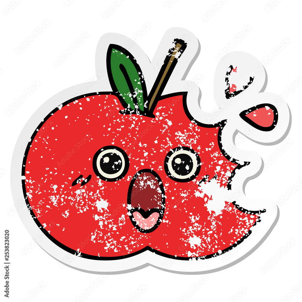 distressed sticker of a cute cartoon red apple distressed sticker of a cute cartoon red apple