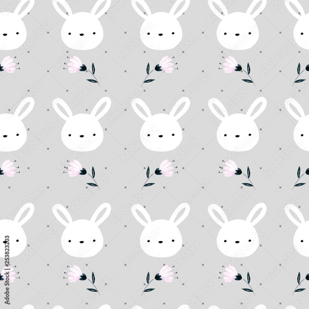 Cute white rabbit seamless pattern. Background for kids. Cute white rabbit seamless pattern. Background for kids.