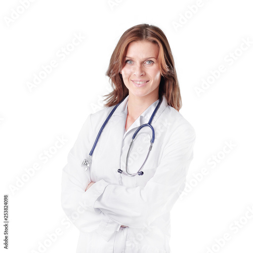 Obraz na płótnie portrait of young woman doctor isolated on white. w salonie