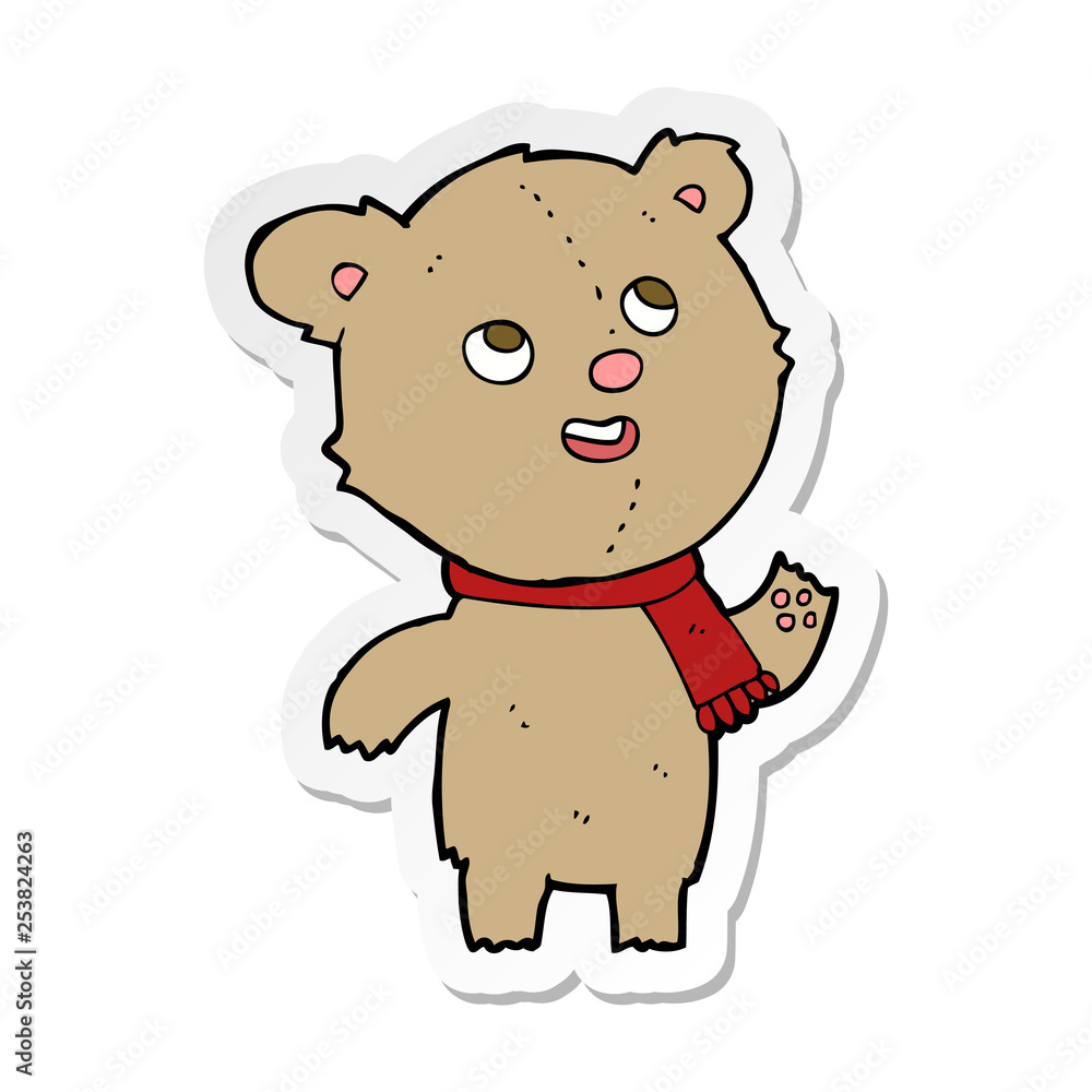 sticker of a cartoon teddy bear wearing scarf