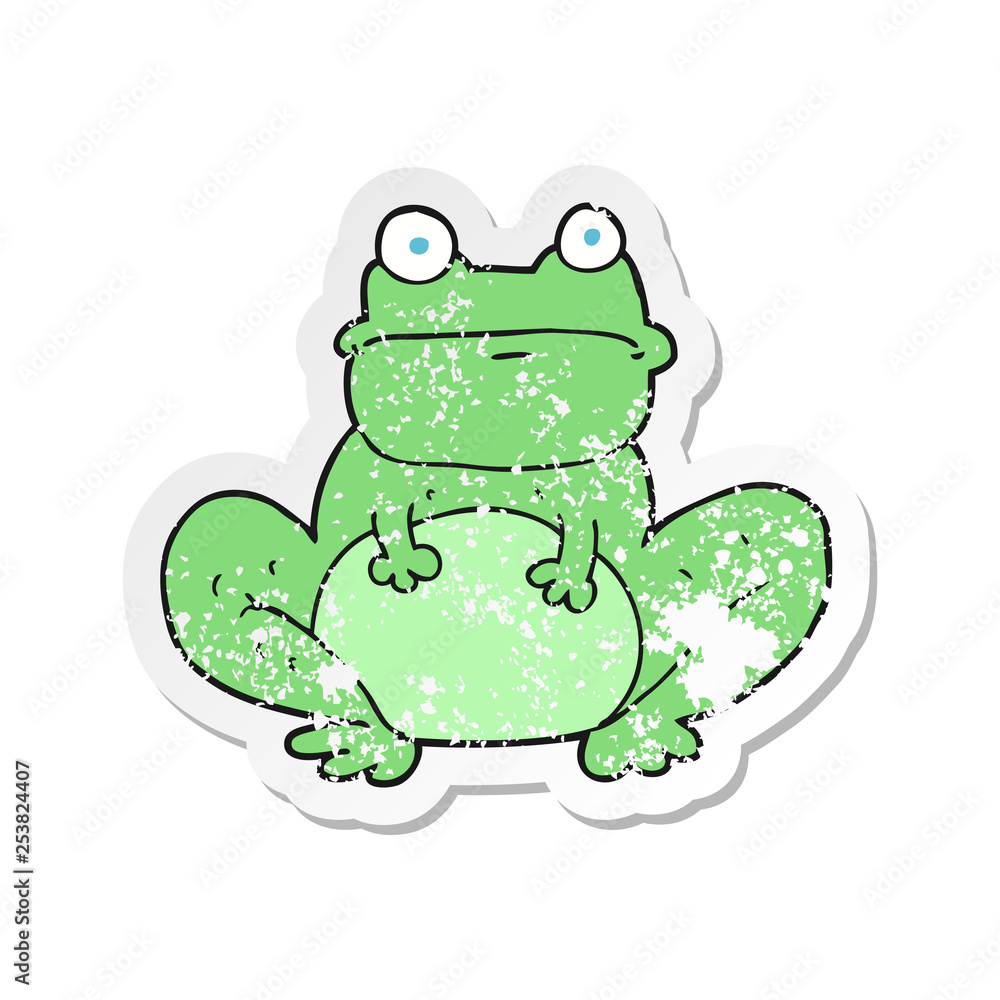 retro distressed sticker of a cartoon frog retro distressed sticker of a cartoon frog