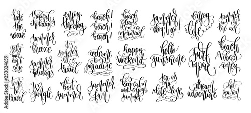 set of 25 hand lettering inscriptions text to summer holiday design