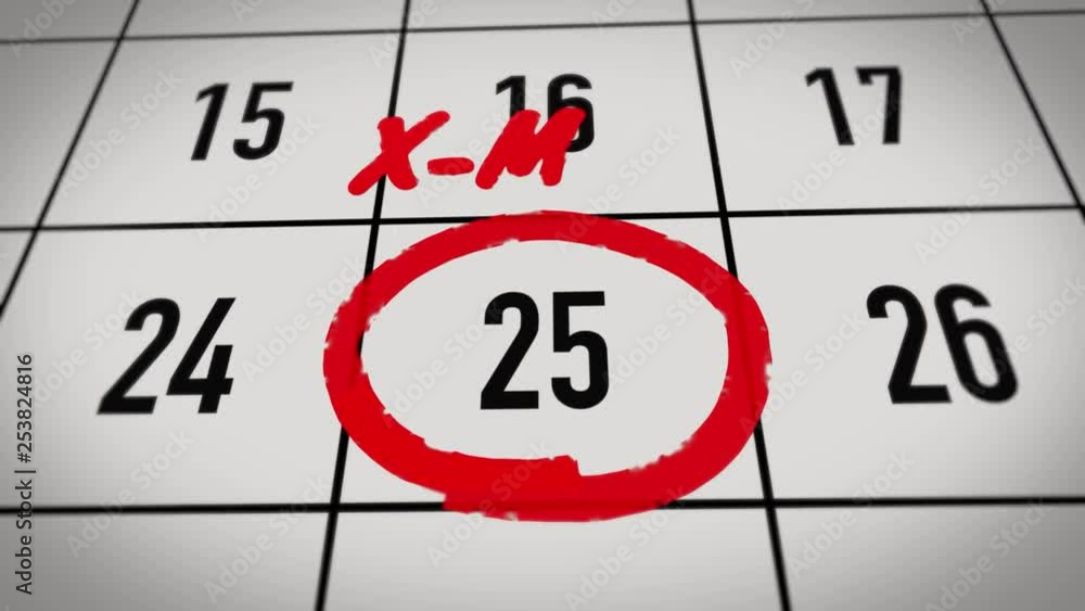 Red marker on a calendar shows Christmas day Red marker on a calendar shows Christmas day