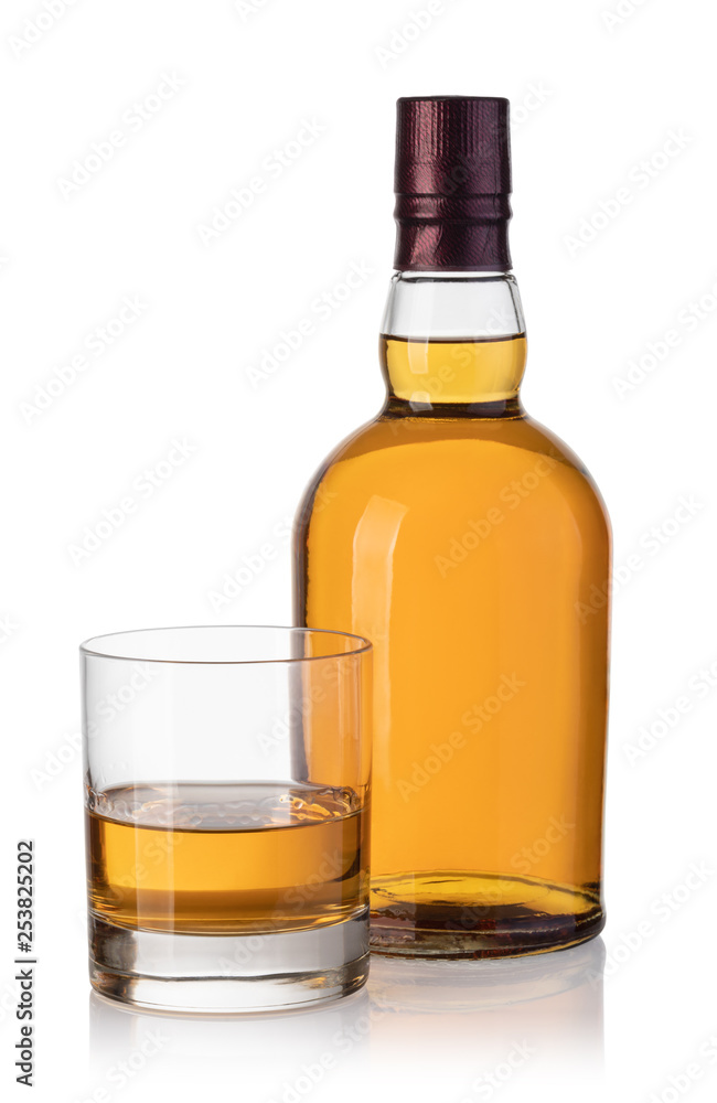 whiskey bottle and glass