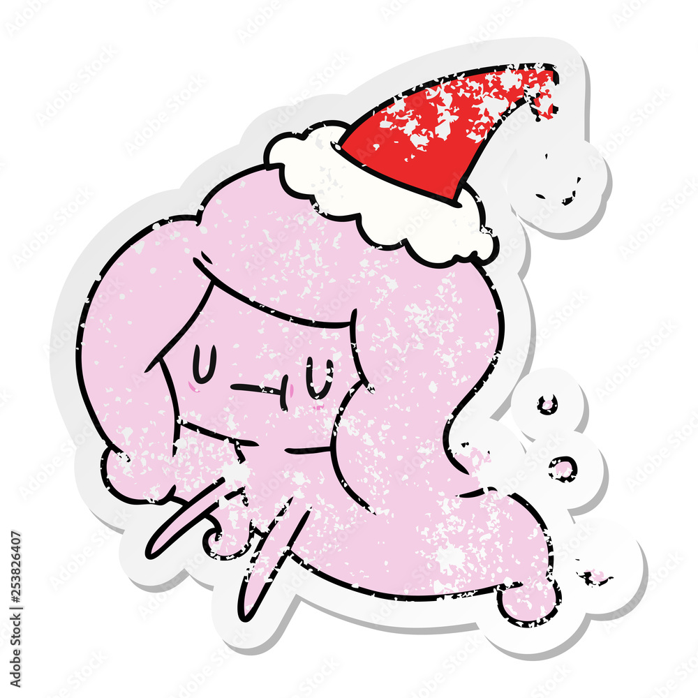 Obraz premium christmas distressed sticker cartoon of kawaii ghost