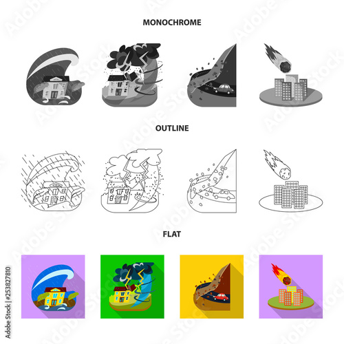 Vector design of weather and distress icon. Collection of weather and crash vector icon for stock.