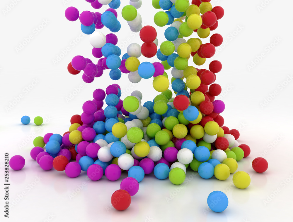 Falling multi colour balls on white background. 3D render Falling multi colour balls on white background. 3D render