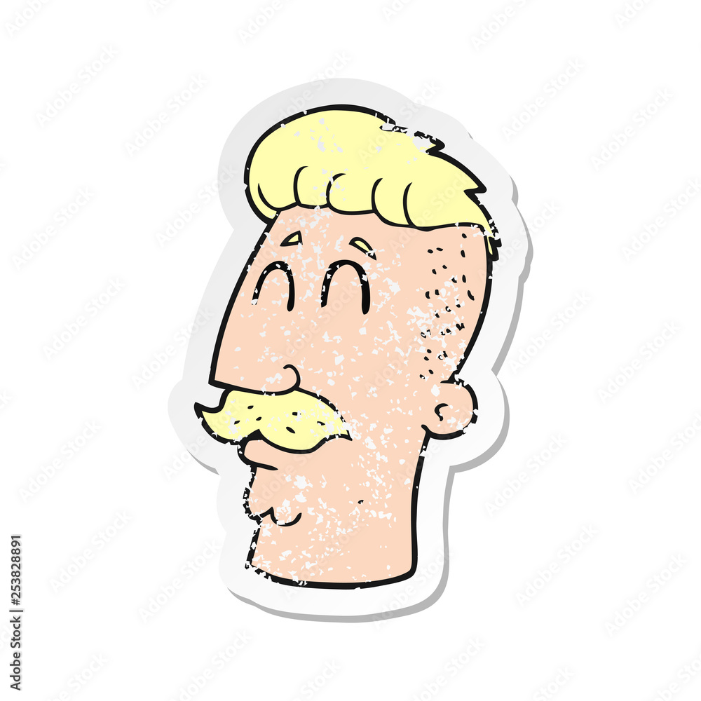 retro distressed sticker of a cartoon man with hipster hair cut retro distressed sticker of a cartoon man with hipster hair cut