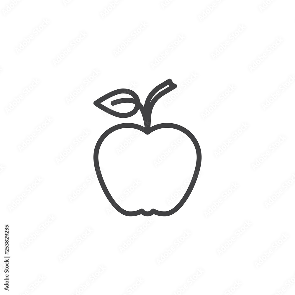 Apple, fruit line icon. linear style sign for mobile concept and web design. Fresh apple with leaf outline vector icon. Symbol, logo illustration. Pixel perfect vector graphics Apple, fruit line icon. linear style sign for mobile concept and web design. Fresh apple with leaf outline vector icon. Symbol, logo illustration. Pixel perfect vector graphics