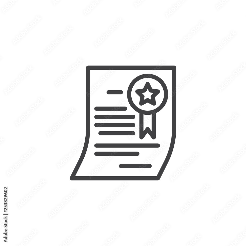 Diploma certificate line icon. linear style sign for mobile concept and web design. Quality certificate outline vector icon. Symbol, logo illustration. Pixel perfect vector graphics