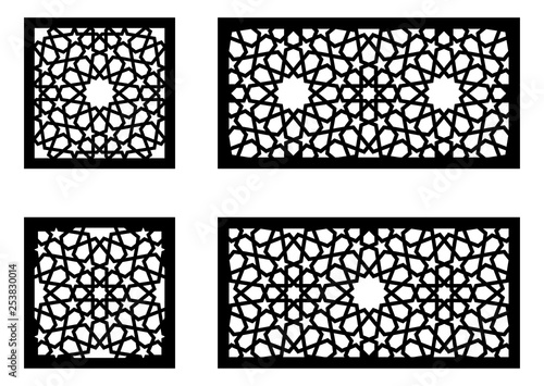 Set of decorative vector panels for laser cutting. Template for interior partition in arabesque style. Ratio 1:1, 1:2