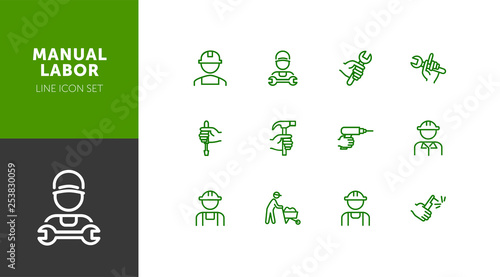 Manual labor line icon set