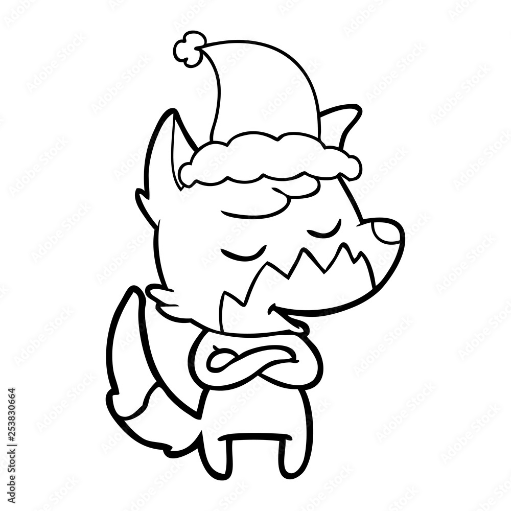 friendly line drawing of a fox wearing santa hat friendly line drawing of a fox wearing santa hat